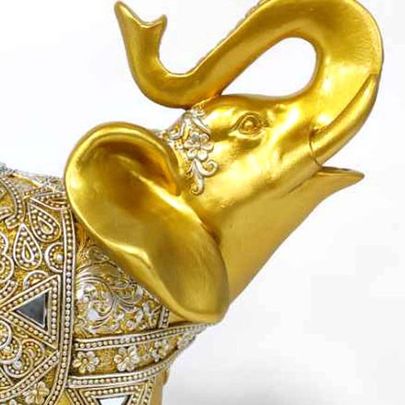 Set Of 2 Feng Shui 9”(H) Gold Color Elephants Statue With Trunk Facing Upwards - Picture 8 of 9